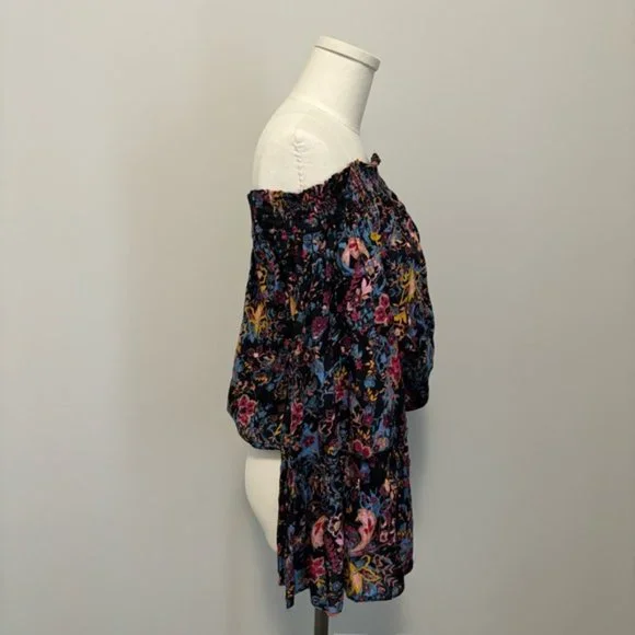 Free People Free Spirited Off The Shoulder Top Bell Sleeve Boho Floral Blouse XS - Picture 14 of 15